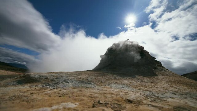 Close-up, a fumarole against the sun, Iceland