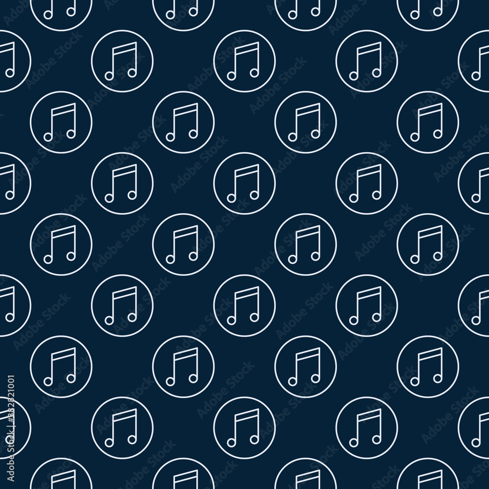 Poster seamless vector pattern made with round musical note icon in thin line style
