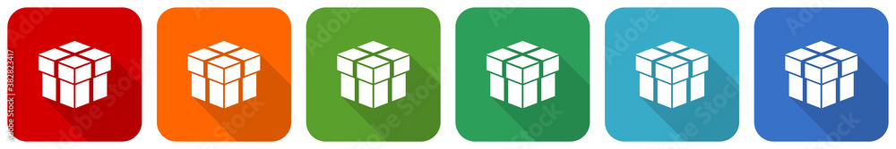 Poster Box icon set, flat design vector illustration in 6 colors options for webdesign and mobile applications