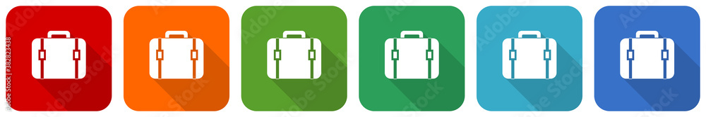 Poster bag icon set, flat design vector illustration in 6 colors options for webdesign and mobile applicati