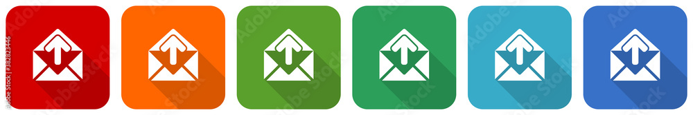 Poster Email icon set, flat design vector illustration in 6 colors options for webdesign and mobile applications