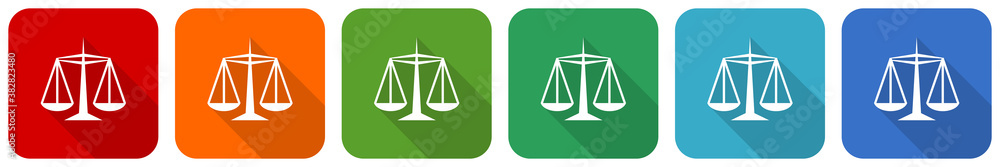 Aufkleber justice icon set, flat design vector illustration in 6 colors options for webdesign and mobile appli