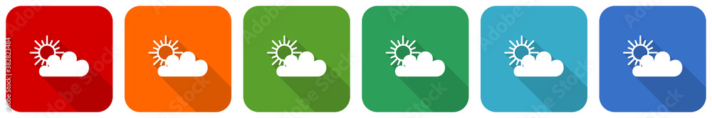 Poster Cloud icon set, flat design vector illustration in 6 colors options for webdesign and mobile applications