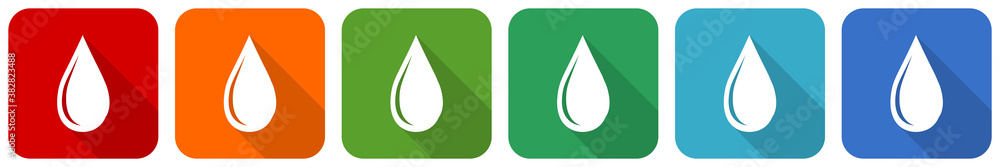 Leinwandbilder water drop icon set, flat design vector illustration in 6 colors options for webdesign and mobile ap