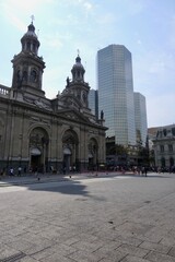 Plaza de Armas with historic building and skyscrape, Santiago de Chile