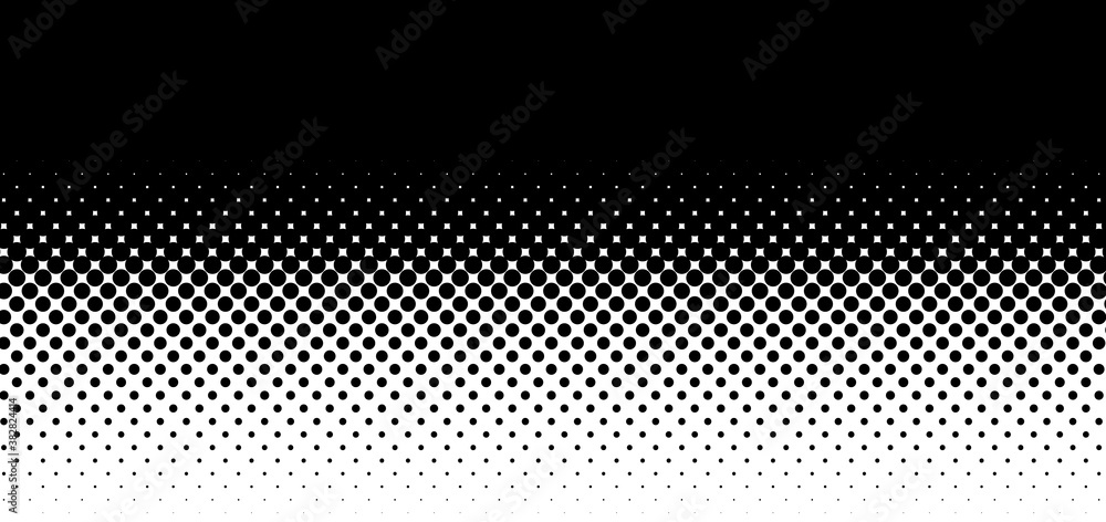 Poster Wide format and rectangular,rectangle horizontal,linear halftone vector pattern,texture.Circles,dots,screen-tone illustration. Freckle, stipple-stippling, speckles illustration. Pointillist vector art