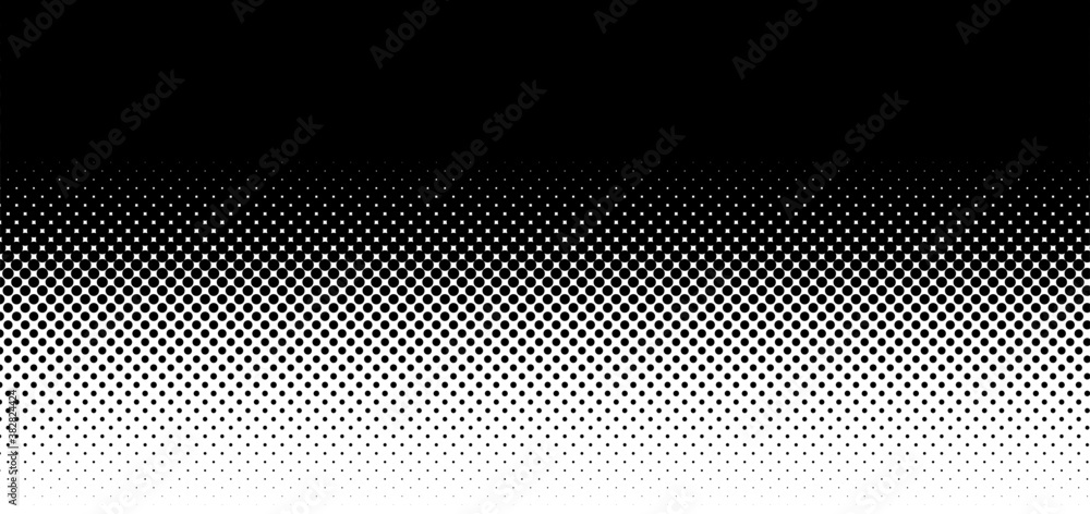 Poster Wide format and rectangular,rectangle horizontal,linear halftone vector pattern,texture.Circles,dots,screen-tone illustration. Freckle, stipple-stippling, speckles illustration. Pointillist vector art
