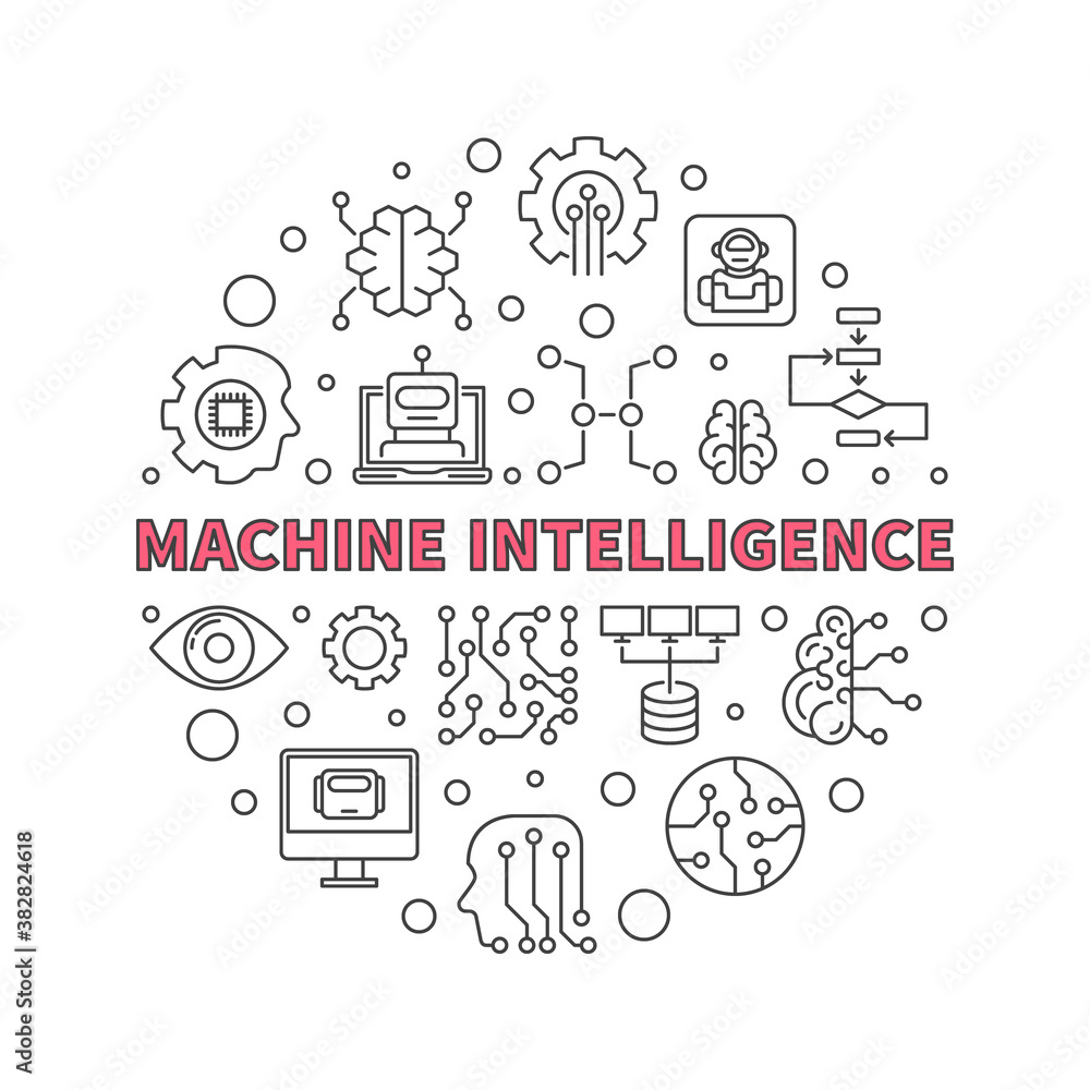 Aufkleber machine intelligence concept vector simple round illustration in thin line style