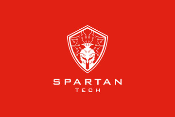 Spartan logo and shield technology design vector