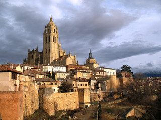 Fototapeta na wymiar A view of the Segovia cathedral in winter, the last Gothic cathedral built in Spain.