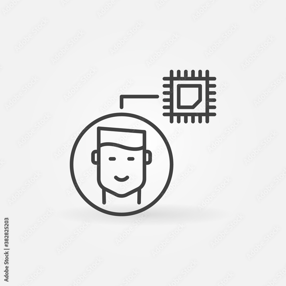 Poster man with computer chip outline vector concept icon or design element