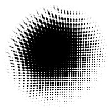 Spherical distortion halftone dots element. Orb, ball deform on bulge, bump speckles, polka-dots and screentone.Pointillist, pointillism abstract geometric circle element, pattern.Curve,camber FX
