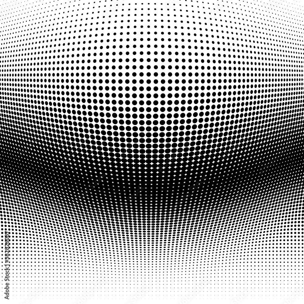 Aufkleber spherical distortion halftone dots element. orb, ball deform on bulge, bump speckles, polka-dots and