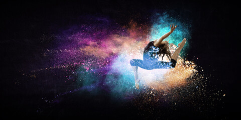 Obraz na płótnie Canvas Female dancer against colourful background