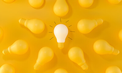 Glowing Light Bulb between the others with handmade gloss lines. ideas, Leadership, innovation and...