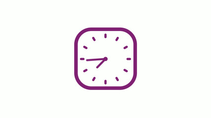 Amazing pink dark square clock isolated on white background,clock icon,12 hours clock icon