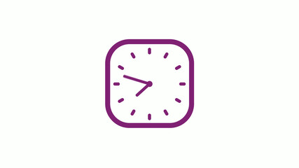 Amazing pink dark square clock isolated on white background,clock icon,12 hours clock icon