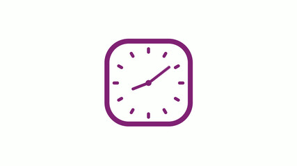 Amazing pink dark square clock isolated on white background,clock icon,12 hours clock icon