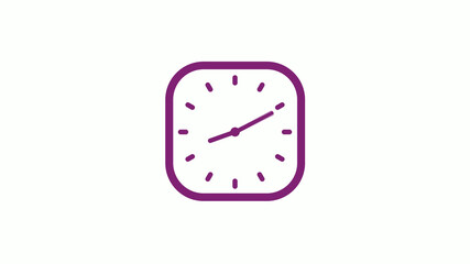Amazing pink dark square clock isolated on white background,clock icon,12 hours clock icon