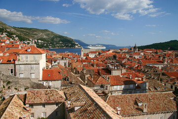 Beautiful Panorama Cityscape of Dubrovnik Old Town Roofs in Croatia