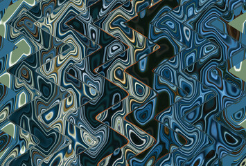 Abstract zigzag pattern with waves in blue, green, black tones. Artistic image processing created by christmas tree toy photo. Beautiful multicolor pattern. Background image.