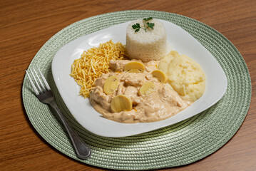stroganoff chicken with french fries