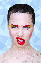 Vector illustration of a cheeky girl with bright makeup from polygons