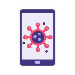Corona virus on smart phone screen flat illustration icon