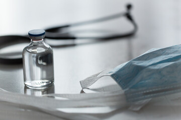 medical equipment on map, blurred stethoscope