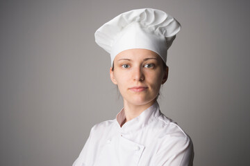 Chef woman. Isolated over white background