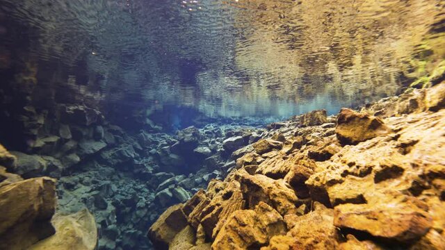 Underwater, pov, diving in Silfra fissure, Iceland