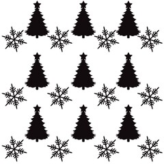 Black Silhouette Christmas Background Pattern, Vector, Illustration