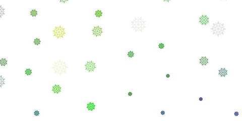 Light blue, green vector pattern with colored snowflakes.
