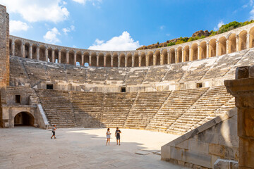 Fototapeta premium Aerial view of the ancient Aspendos amphitheater near Antalya city