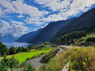 landscape overlooking the sky, mountains and water - Eidfjord