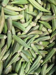 Harvest of fresh okra, tropical vegetable	