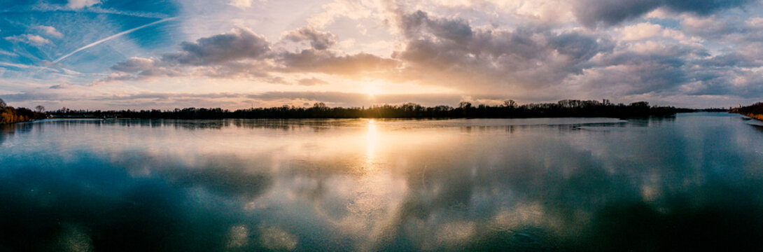 Foto Montage - HDR-Panorama &uuml;ber Hannover Maschsee Sonnenaufgang