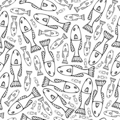 Seamless pattern with black and white fish.