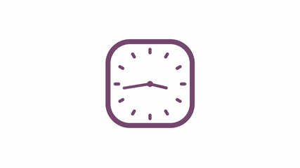 12 hours pink dark square clock icon on white background,clock isolated