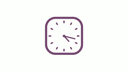 12 hours pink dark square clock icon on white background,clock isolated