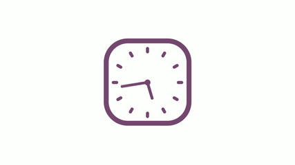 12 hours pink dark square clock icon on white background,clock isolated