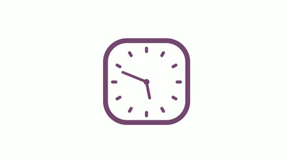 12 hours pink dark square clock icon on white background,clock isolated