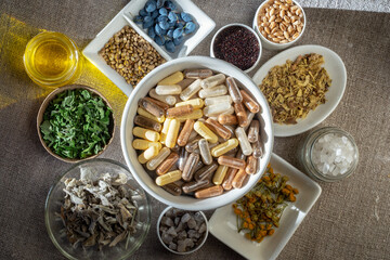 Herbal and mineral organic dietary supplements in capsules