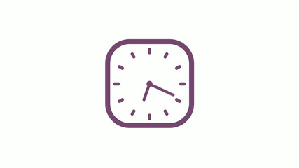 Amazing pink dark square 12 hours clock icon on white background,clock isolated