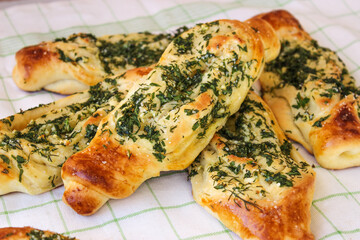 Crispy, garlic bread with herbs