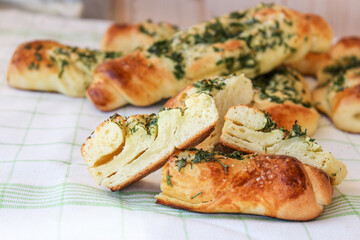 Crispy, garlic bread with herbs