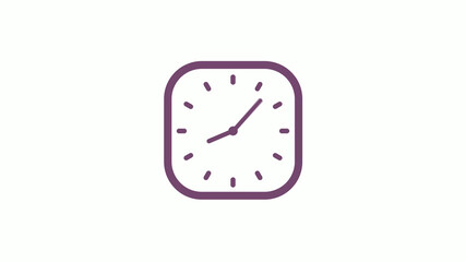 Amazing pink dark square 12 hours clock icon on white background,clock isolated