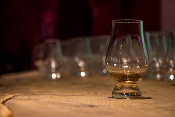 whiskey glass on wood table