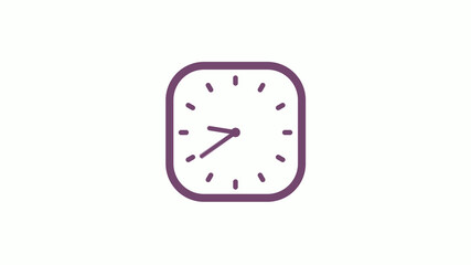 Amazing pink dark square 12 hours clock icon on white background,clock isolated