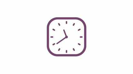 Amazing pink dark square 12 hours clock icon on white background,clock isolated